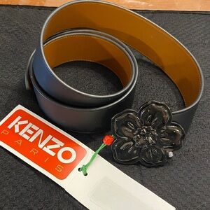 Kenzo BOKE belt reversible Black and Brown Belt with Floral Buckle NWT